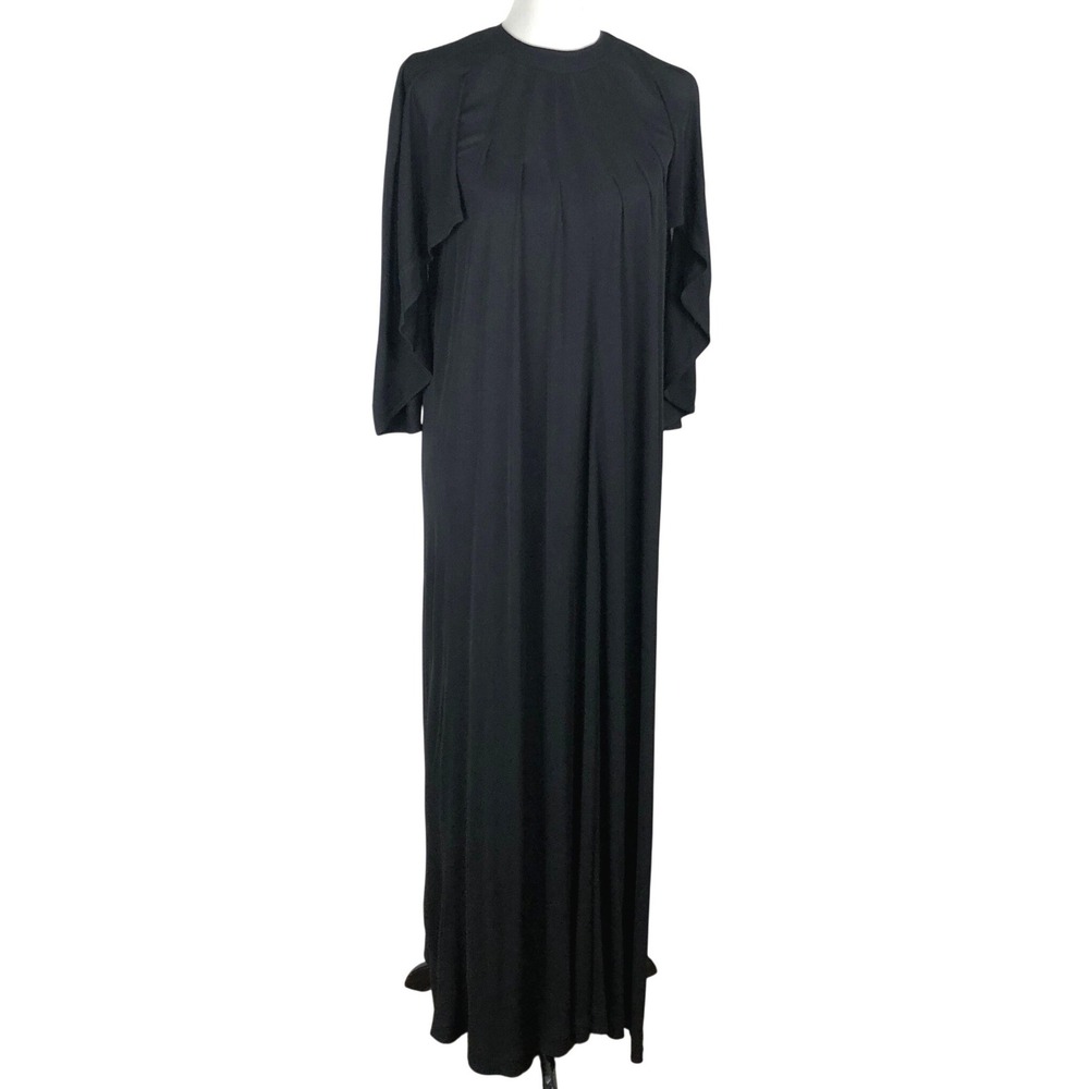 VTG Jean Muir London Rayon Capelet Maxi Dress Sz 10 Black Made in England